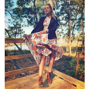 White and Orange Sleeveless Halter Maxi Dress for Weddings